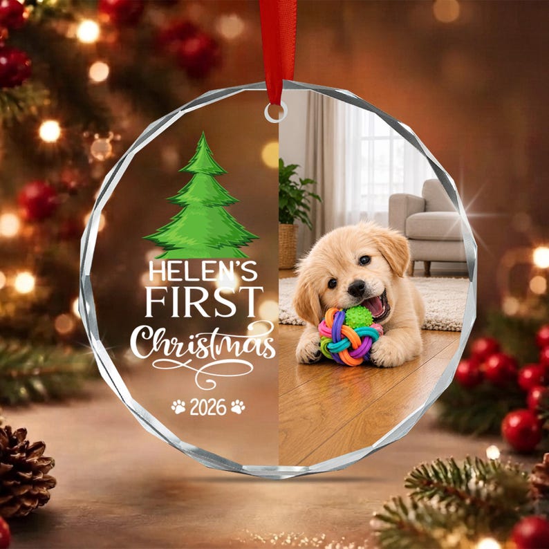 Baby Dog First Christmas Glass Ornament 2026