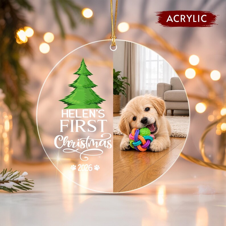 Baby Dog First Christmas Glass Ornament 2026