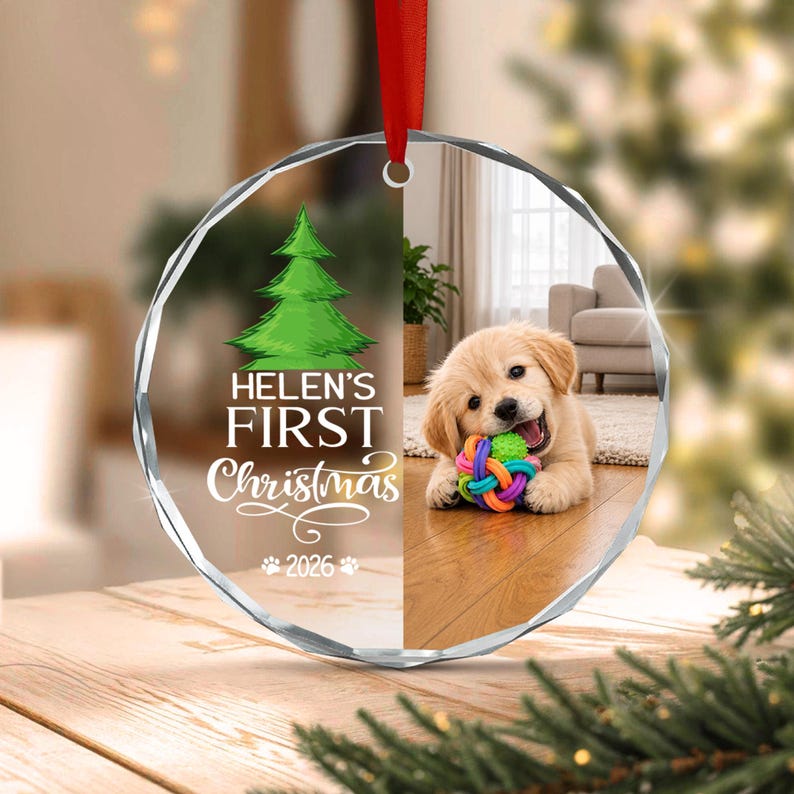 Baby Dog First Christmas Glass Ornament 2026