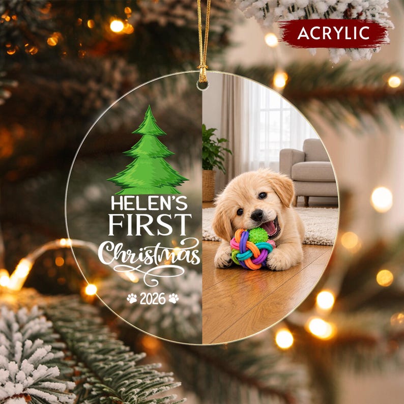 Baby Dog First Christmas Glass Ornament 2026
