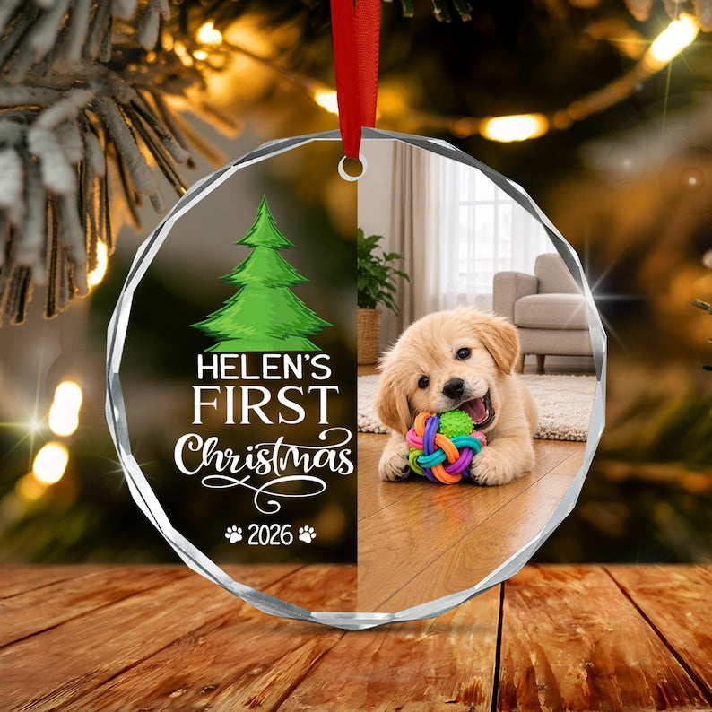 Baby Dog First Christmas Glass Ornament 2026