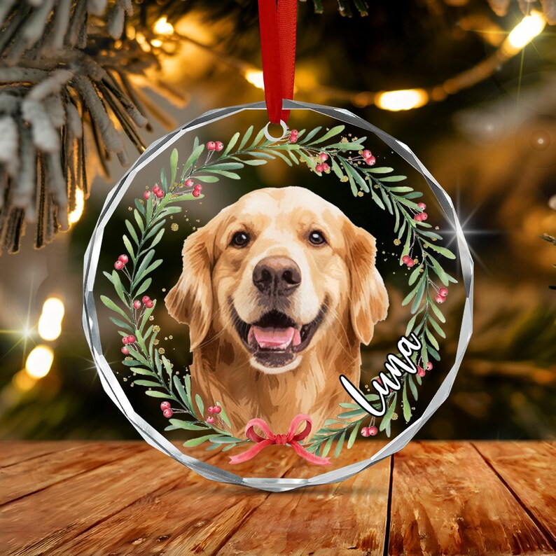 Dog Photo Christmas Wreath Name Ornament