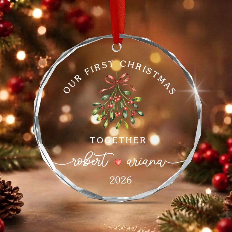 First Christmas Together Name Glass Ornament