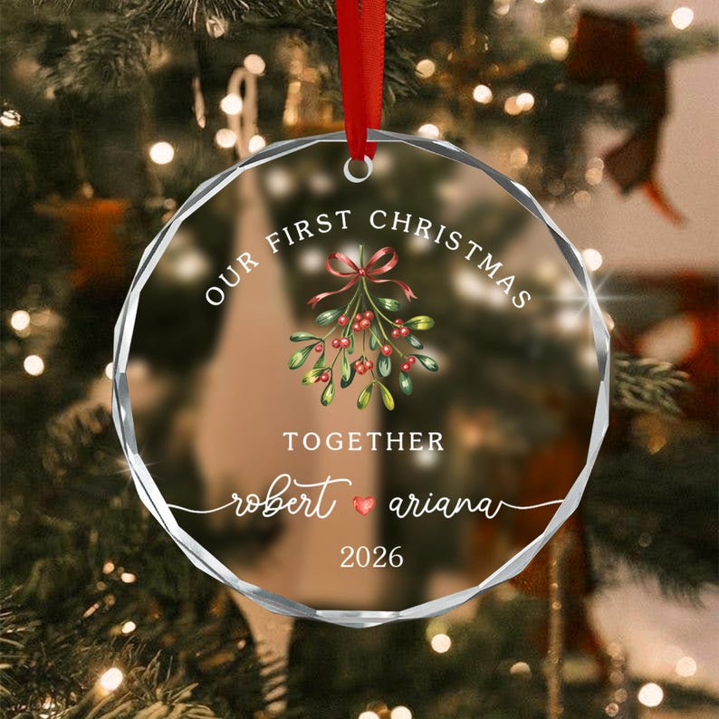 First Christmas Together Name Glass Ornament