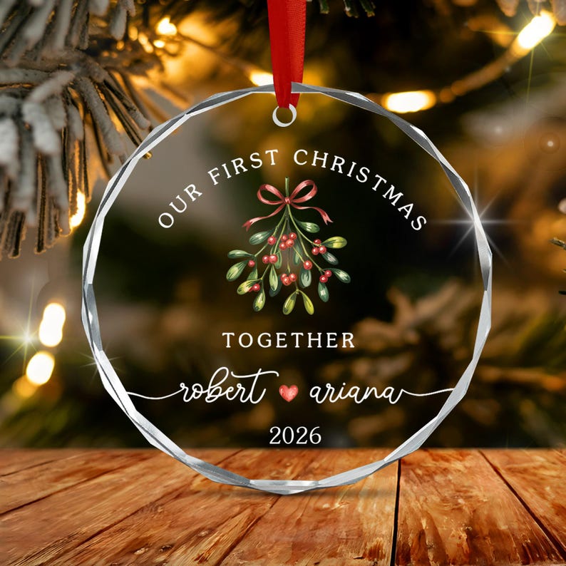 First Christmas Together Name Glass Ornament