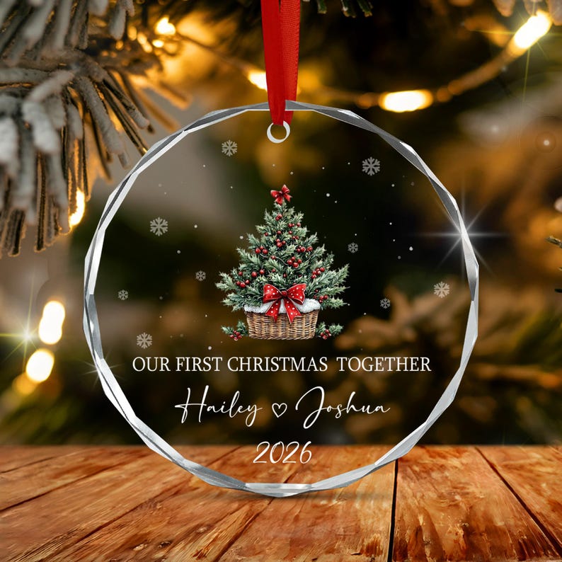 Couple Christmas Tree Glass Ornament 2026
