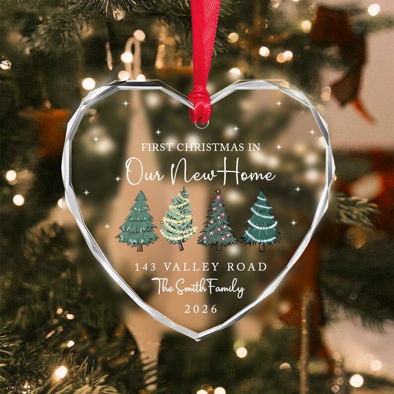 New Home Address Heart Glass Ornament