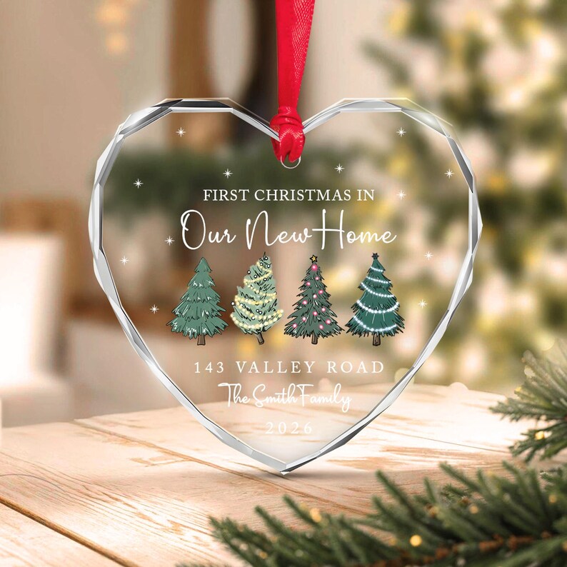 New Home Address Heart Glass Ornament
