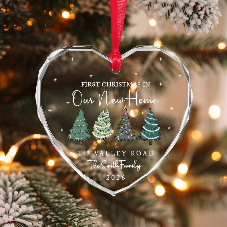 New Home Address Heart Glass Ornament