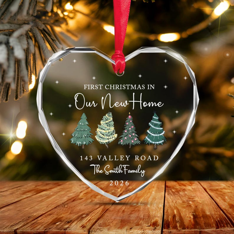 New Home Address Heart Glass Ornament