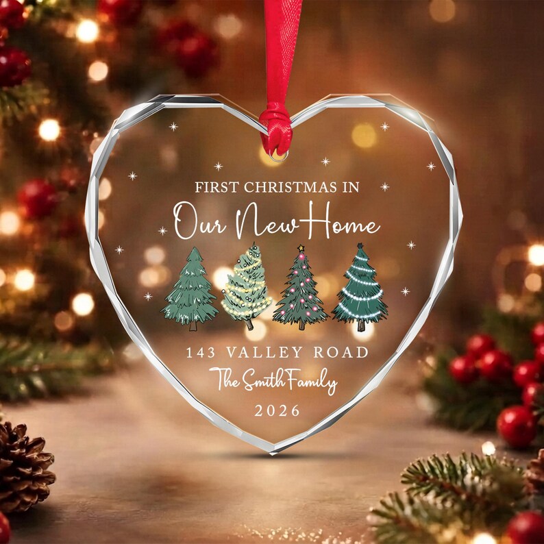 New Home Address Heart Glass Ornament