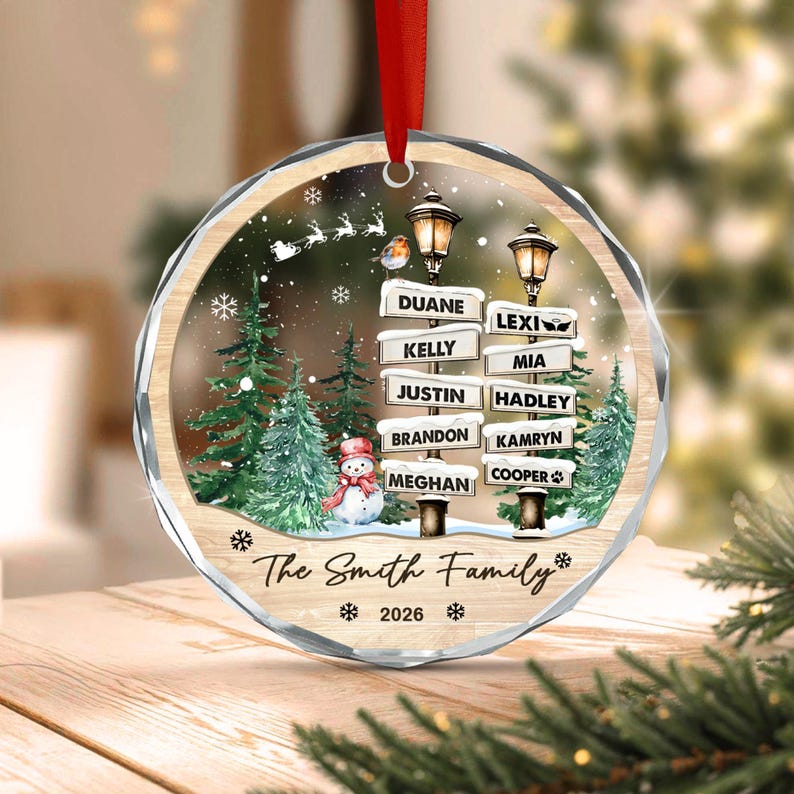 Family of 10 with Pets Name Ornament
