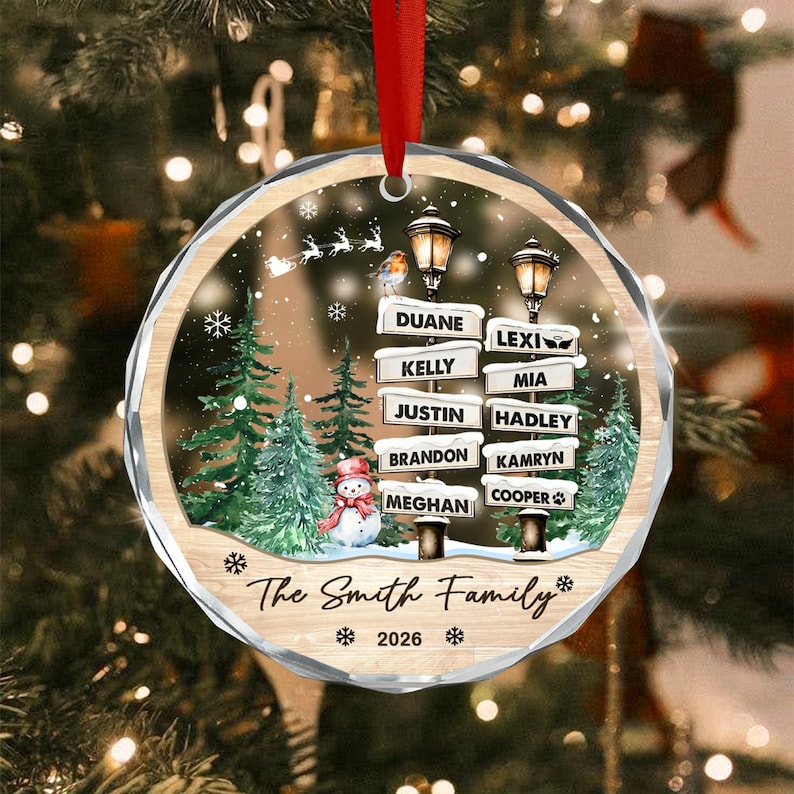 Family of 10 with Pets Name Ornament