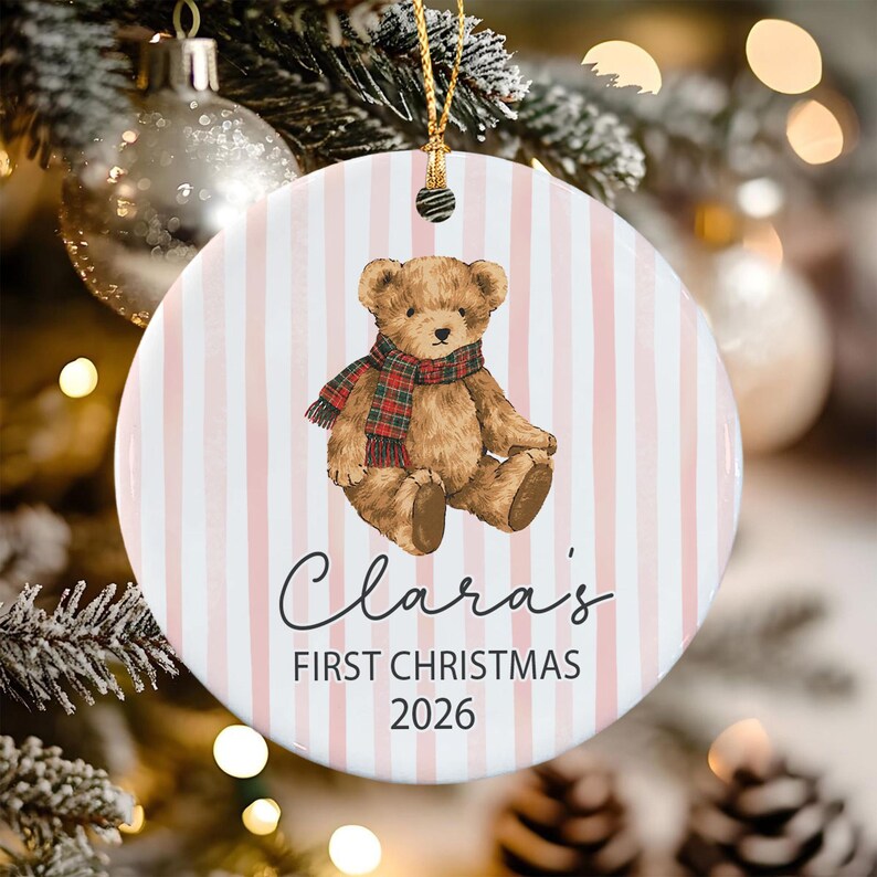 Baby Bear Name First Christmas Ornament