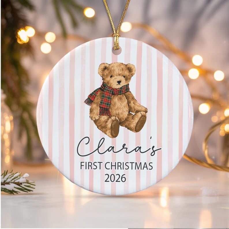 Baby Bear Name First Christmas Ornament