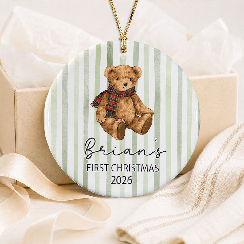 Baby Bear Name First Christmas Ornament