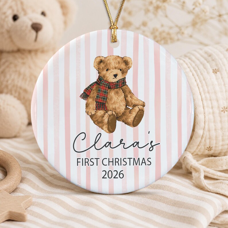 Baby Bear Name First Christmas Ornament