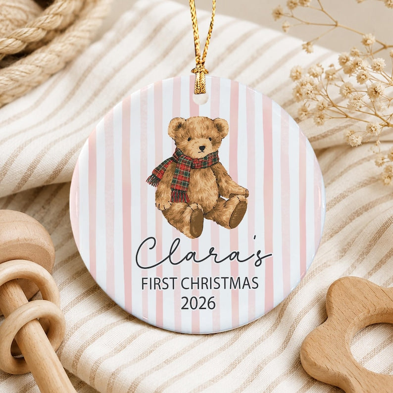 Baby Bear Name First Christmas Ornament