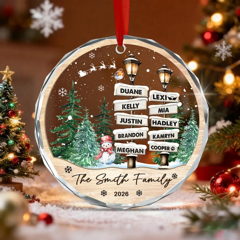Family of 10 with Pets Name Ornament
