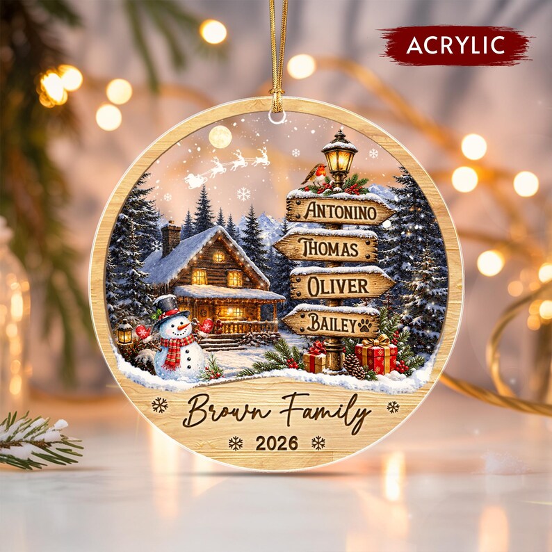 Family & Pet Name Signpost Glass Ornament
