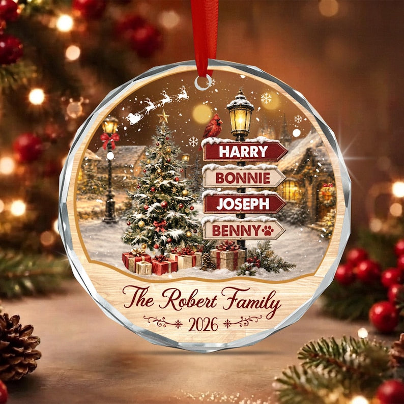 Family Name Snowy Village Ornament