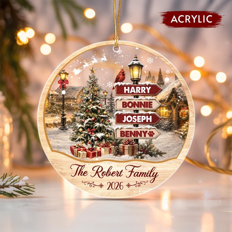 Family Name Snowy Village Ornament
