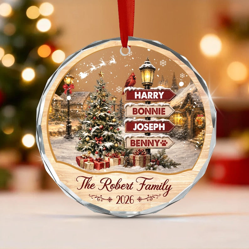 Family Name Snowy Village Ornament