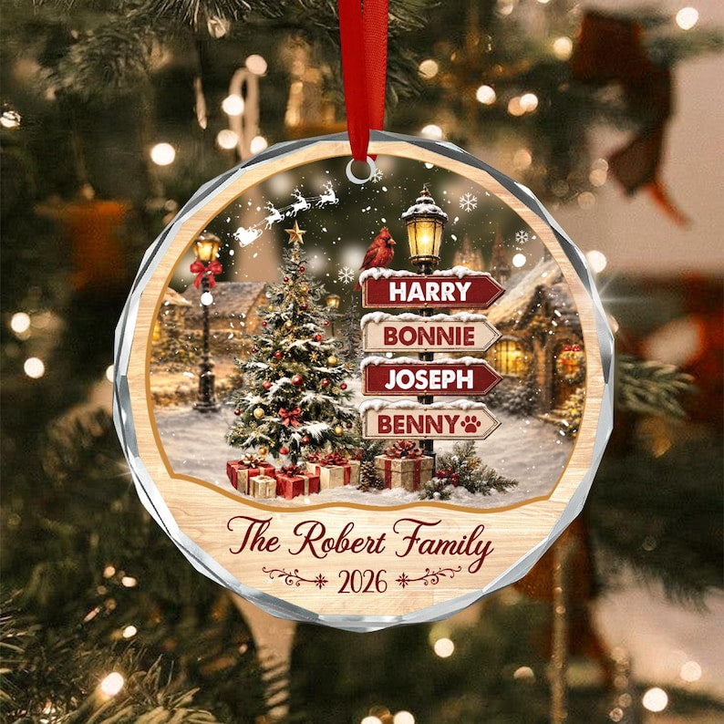 Family Name Snowy Village Ornament