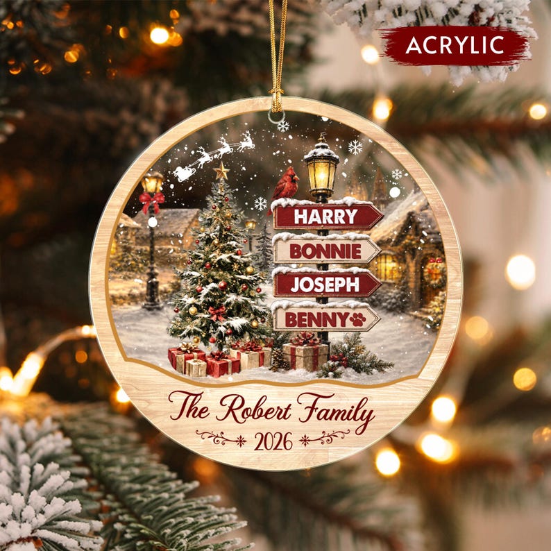 Family Name Snowy Village Ornament