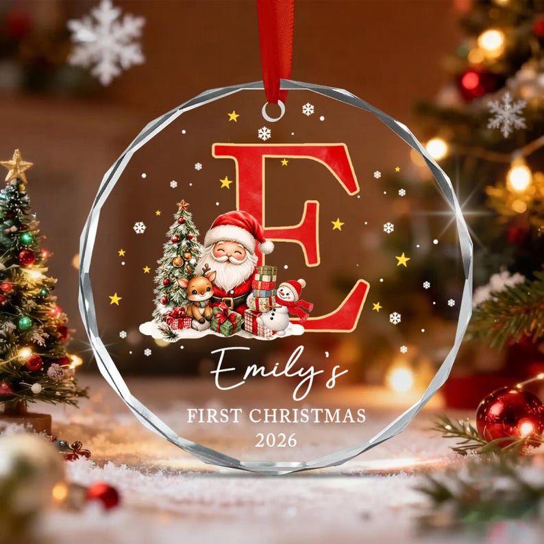 Santa Snowman Initial Kid Name Ornament