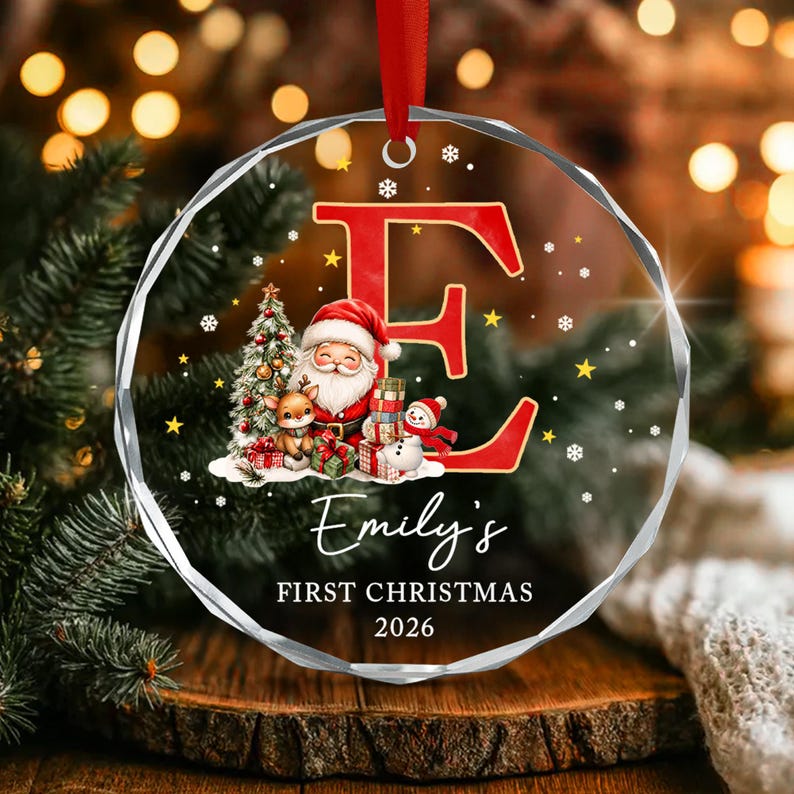 Santa Snowman Initial Kid Name Ornament