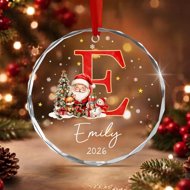 Santa Snowman Initial Kid Name Ornament