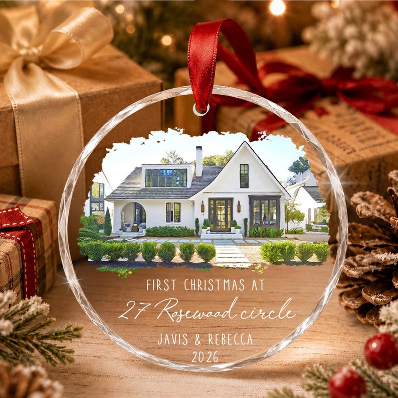 Watercolor House Address Ornament