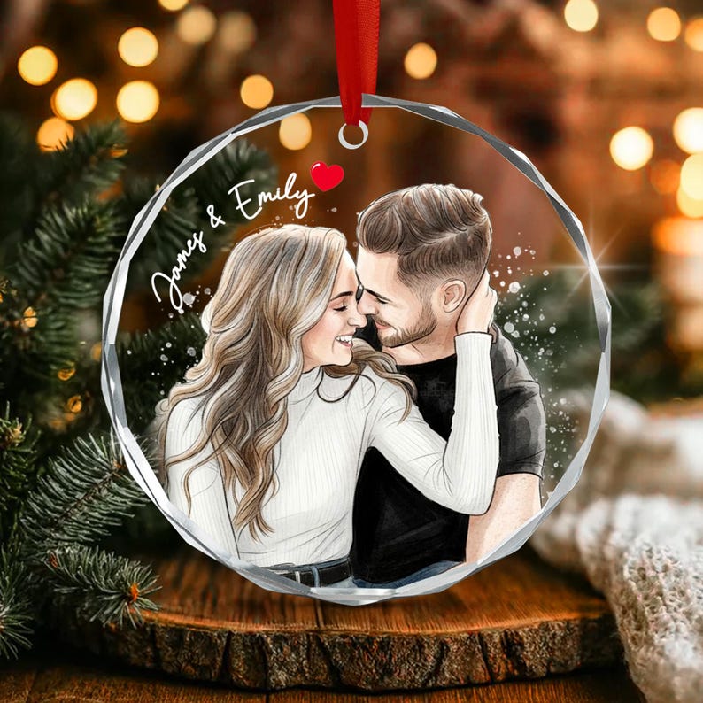 Couple Portrait Photo Christmas Ornament