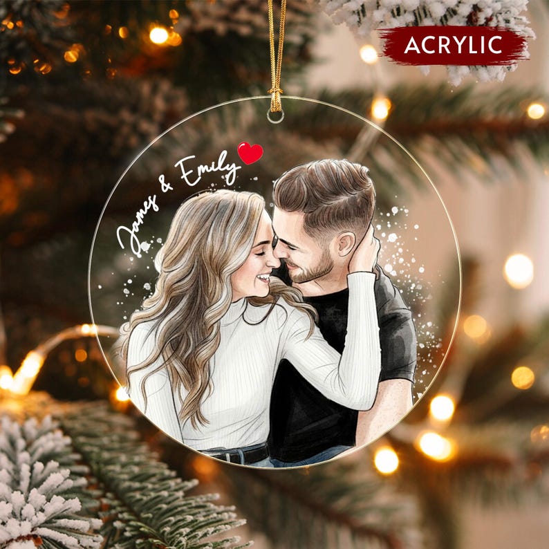Couple Portrait Photo Christmas Ornament
