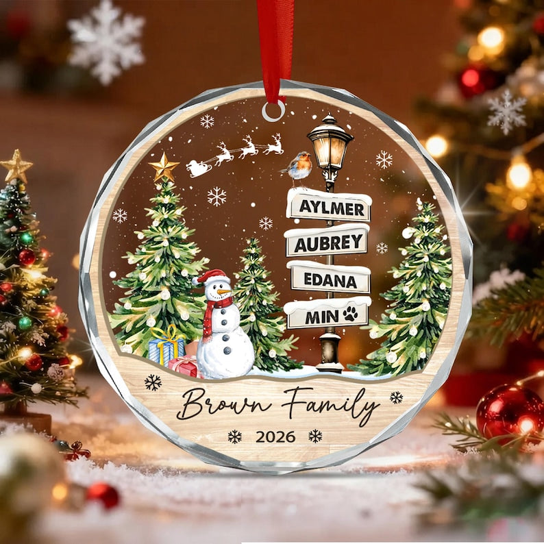 Custom Family Signpost Glass Ornament
