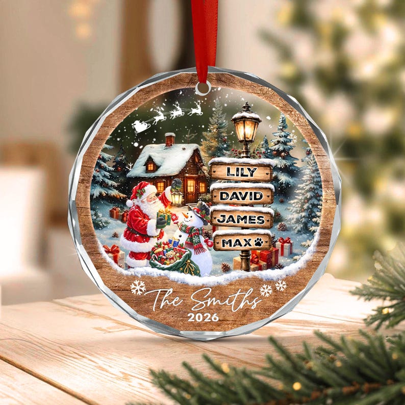 Santa Winter Wooden Signpost Name Ornament