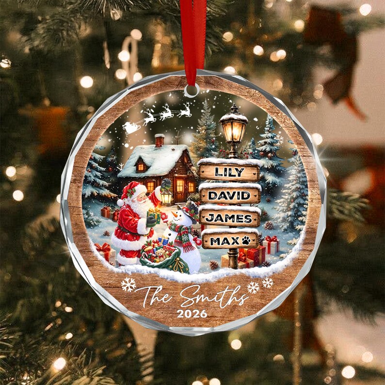 Santa Winter Wooden Signpost Name Ornament
