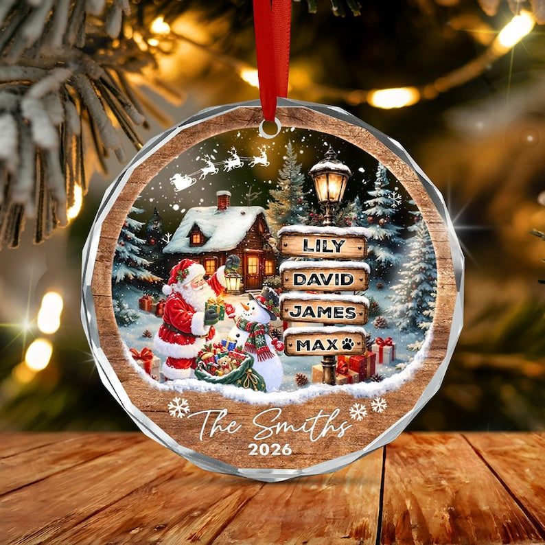 Santa Winter Wooden Signpost Name Ornament