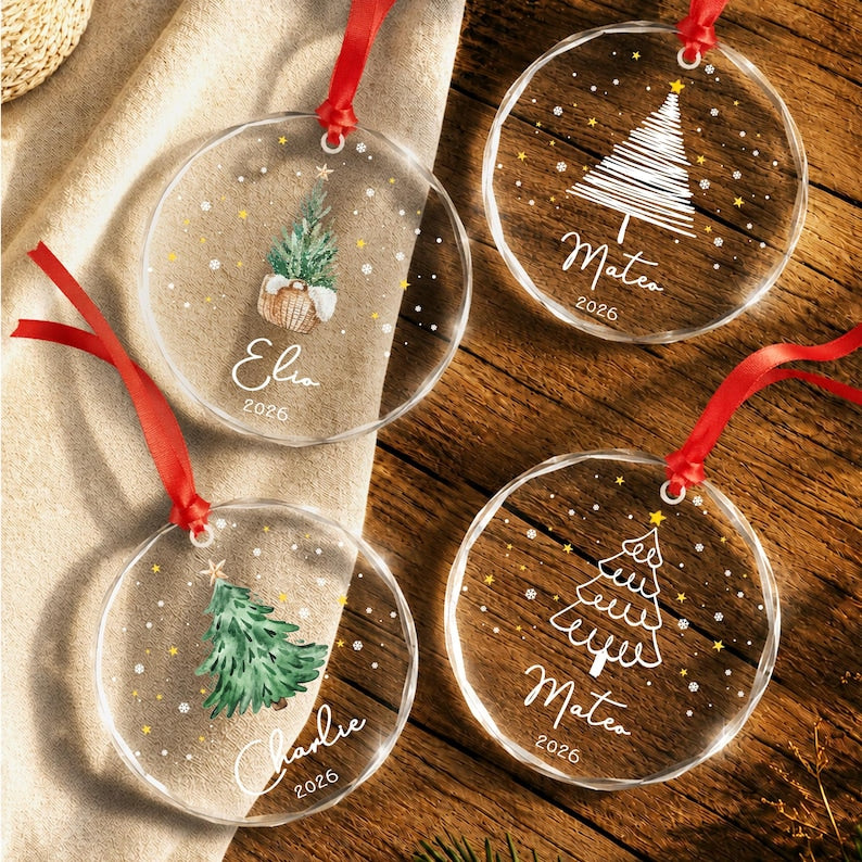 Kid Name & Year Christmas Glass Ornament