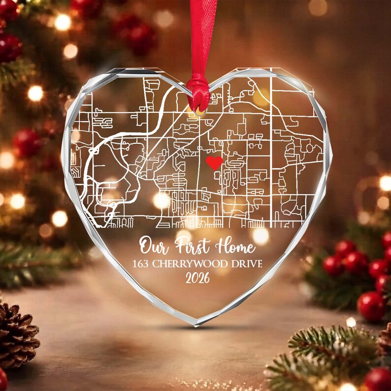 First Home Map Glass Christmas Ornament