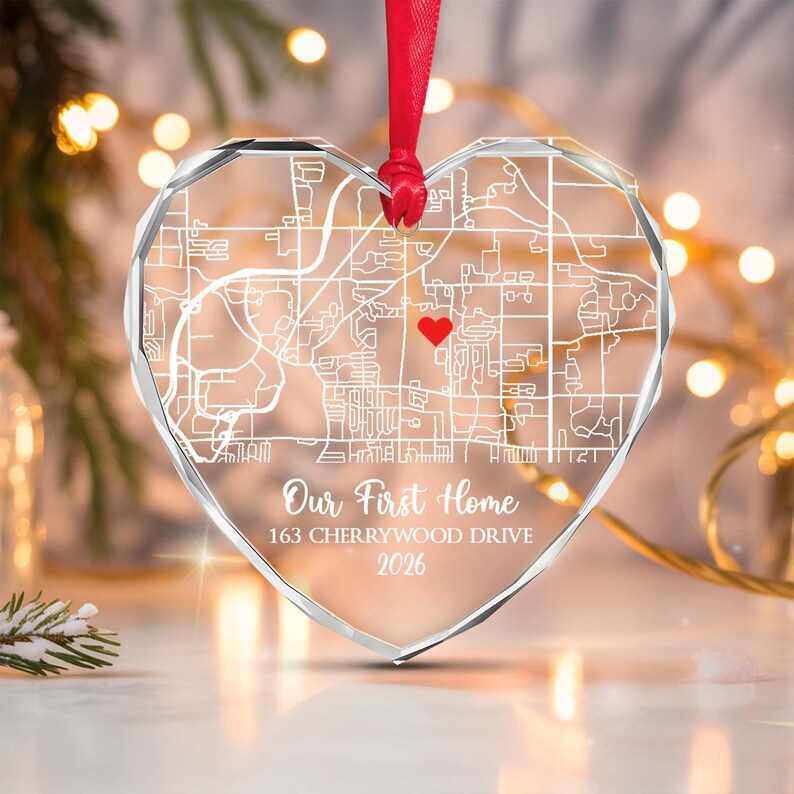 First Home Map Glass Christmas Ornament