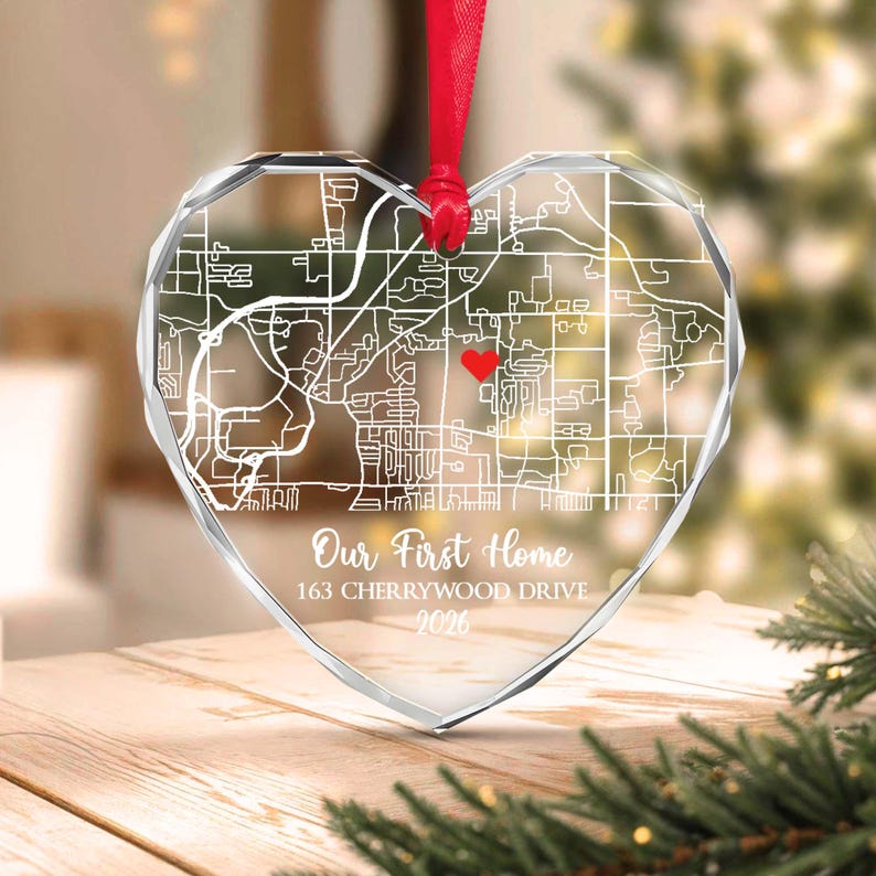 First Home Map Glass Christmas Ornament