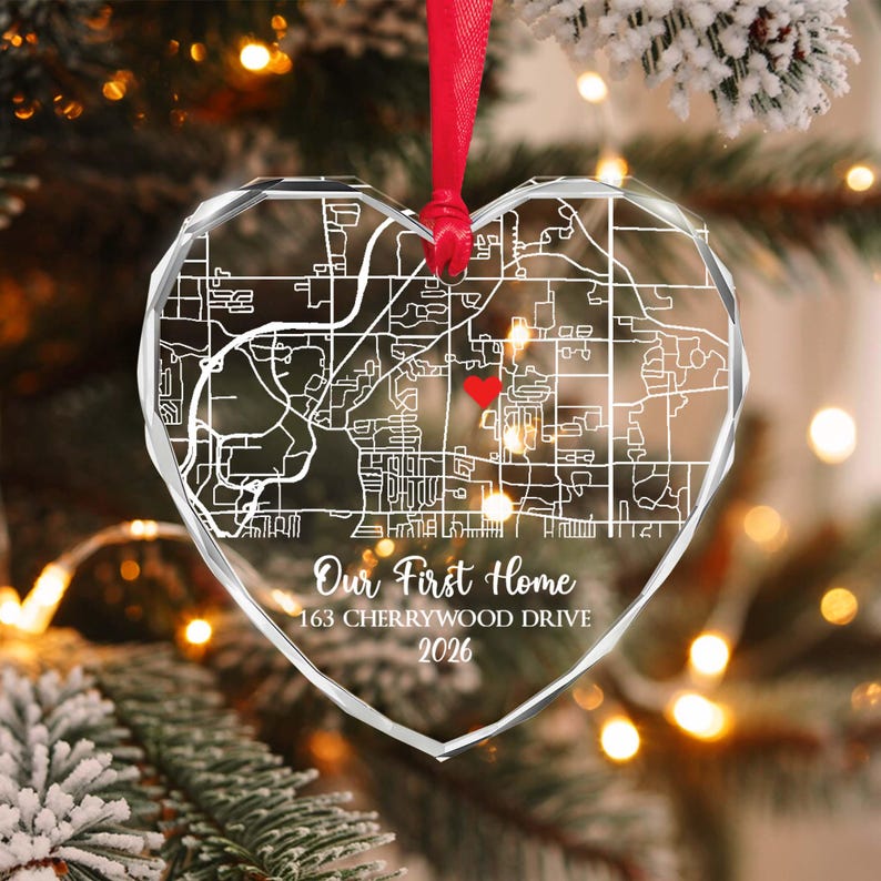 First Home Map Glass Christmas Ornament