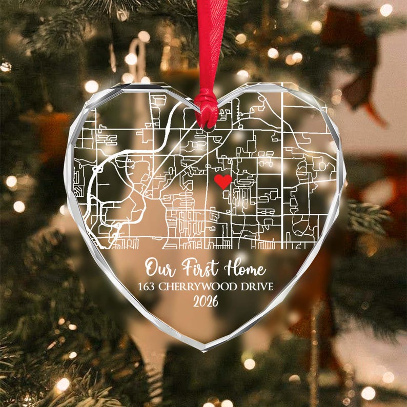 First Home Map Glass Christmas Ornament
