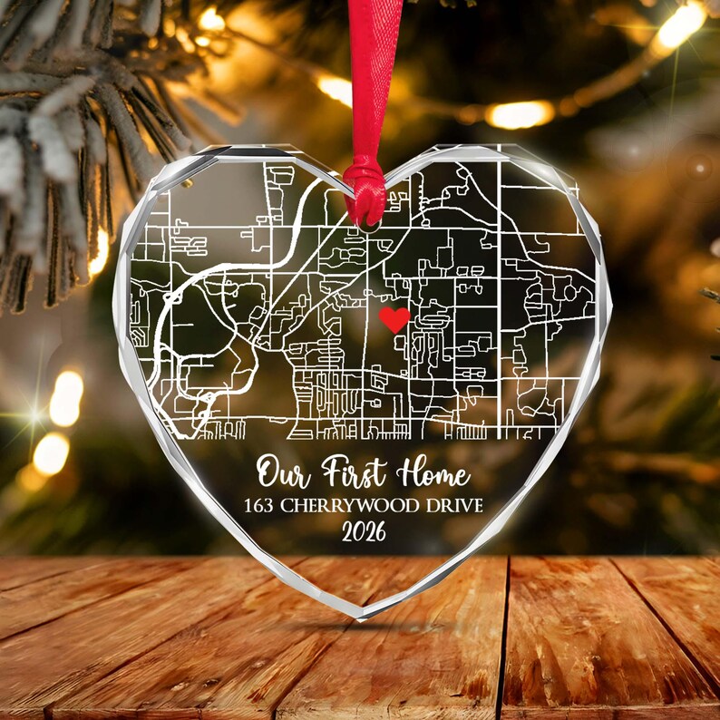 First Home Map Glass Christmas Ornament