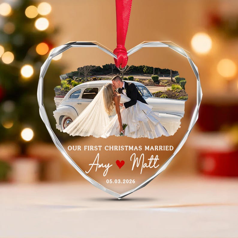 Wedding Date & Name Photo Christmas Ornament