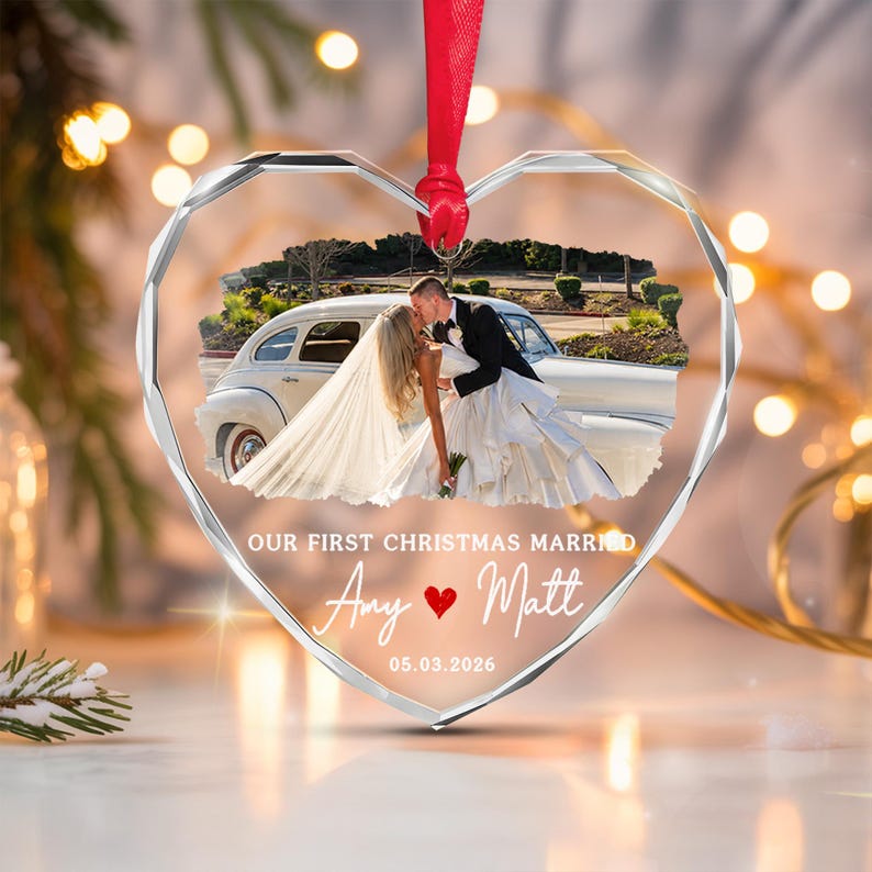 Wedding Date & Name Photo Christmas Ornament