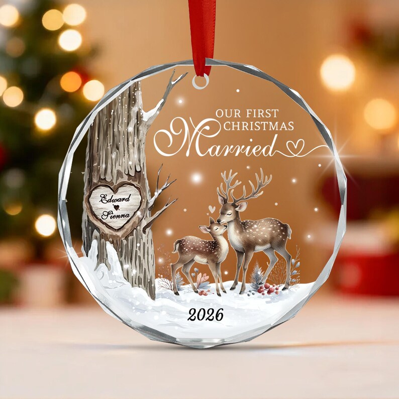 First Married Christmas Name & Year Ornament