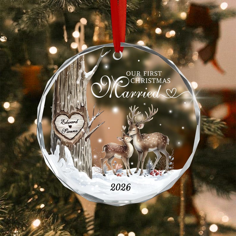 First Married Christmas Name & Year Ornament